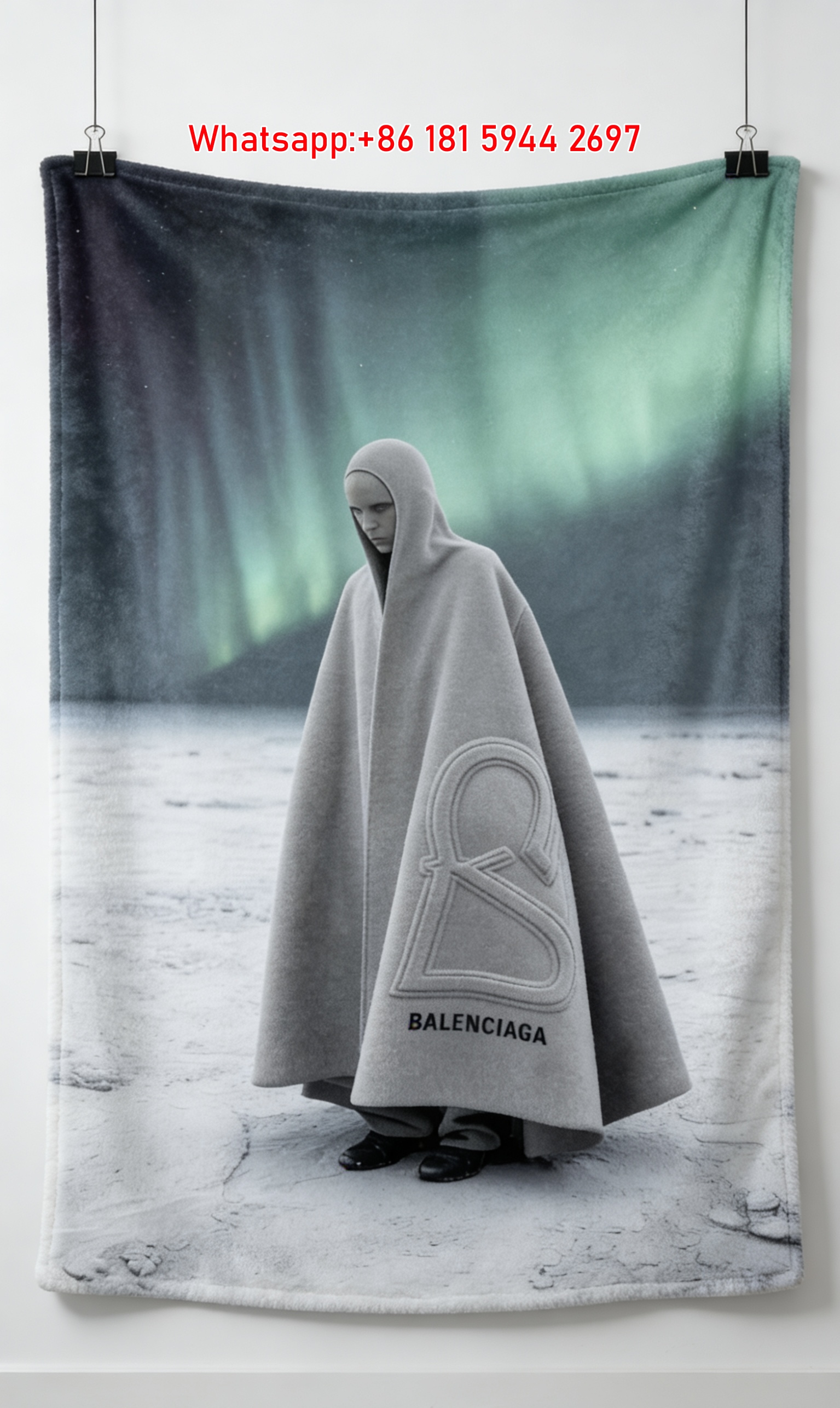 Balenciaga Aurora Hooded Figure Flannel Throw Blanket for Sofa Couch Wall Decor BA106